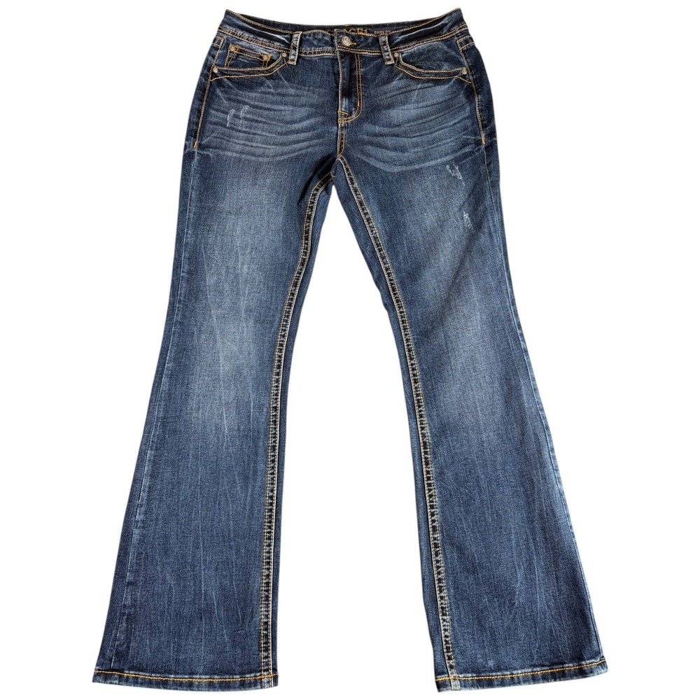 Grace in LA Easy Fit Bootcut Jeans Women 31 Blue Denim Whiskered Midrise Stretch